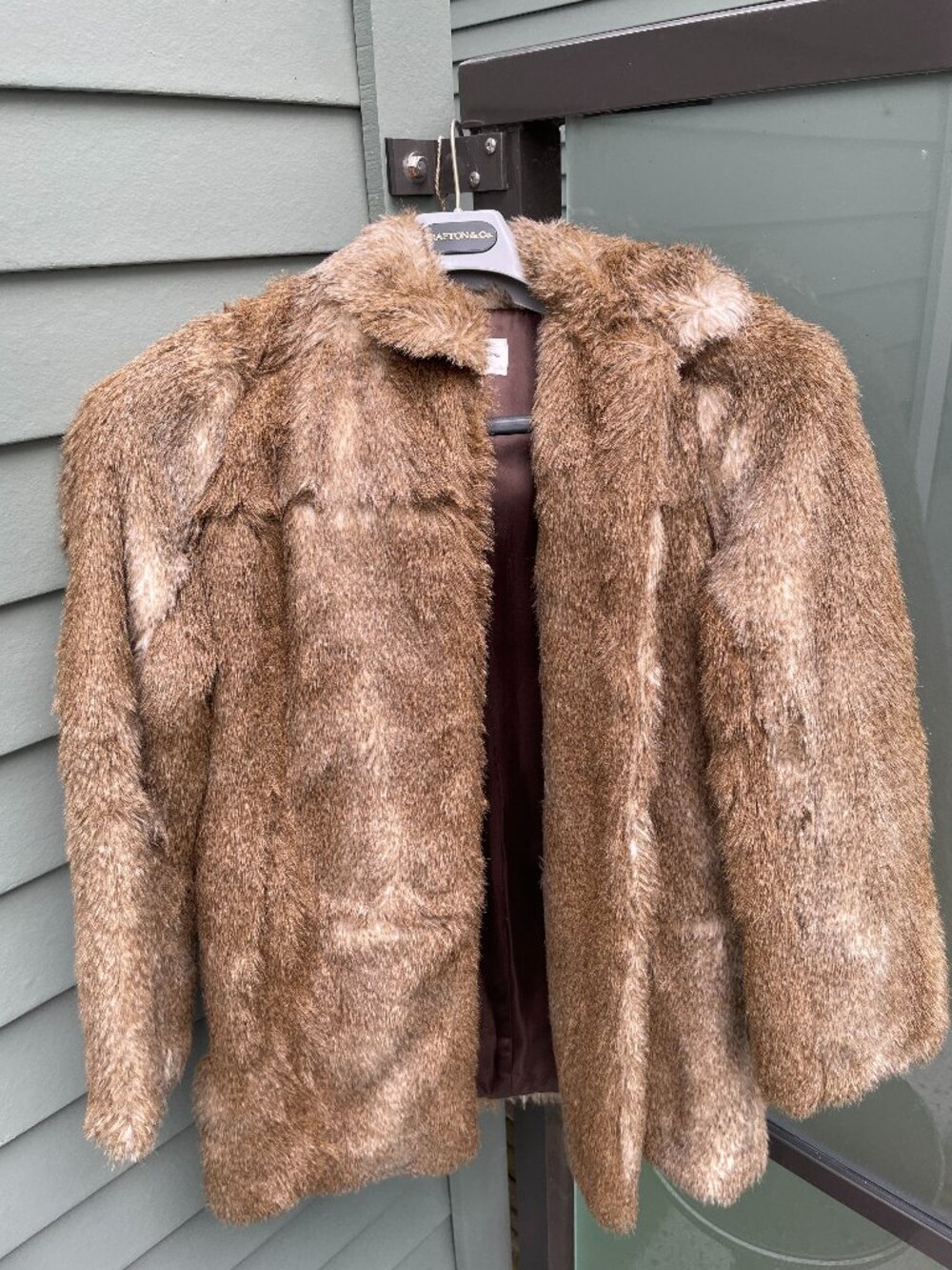 Club Monaco Women's Brown Faux Fur Coat Jacket XS Acrylic Pile Lined